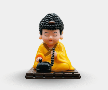 Zykaar Moving Head Solar Buddha |Solar-Powered Wobble Head Buddha Idol for Good Luck | Feng Shui Buddha Statue for Car Dashboard, Tabletop & Home Decor|No Battery Required| (Red)