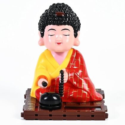 Moving Head Solar Buddha |Solar-Powered Wobble Head Buddha Idol for Good Luck | Feng Shui Buddha Statue for Car Dashboard, Tabletop & Home Decor|No Battery Required| (Red)