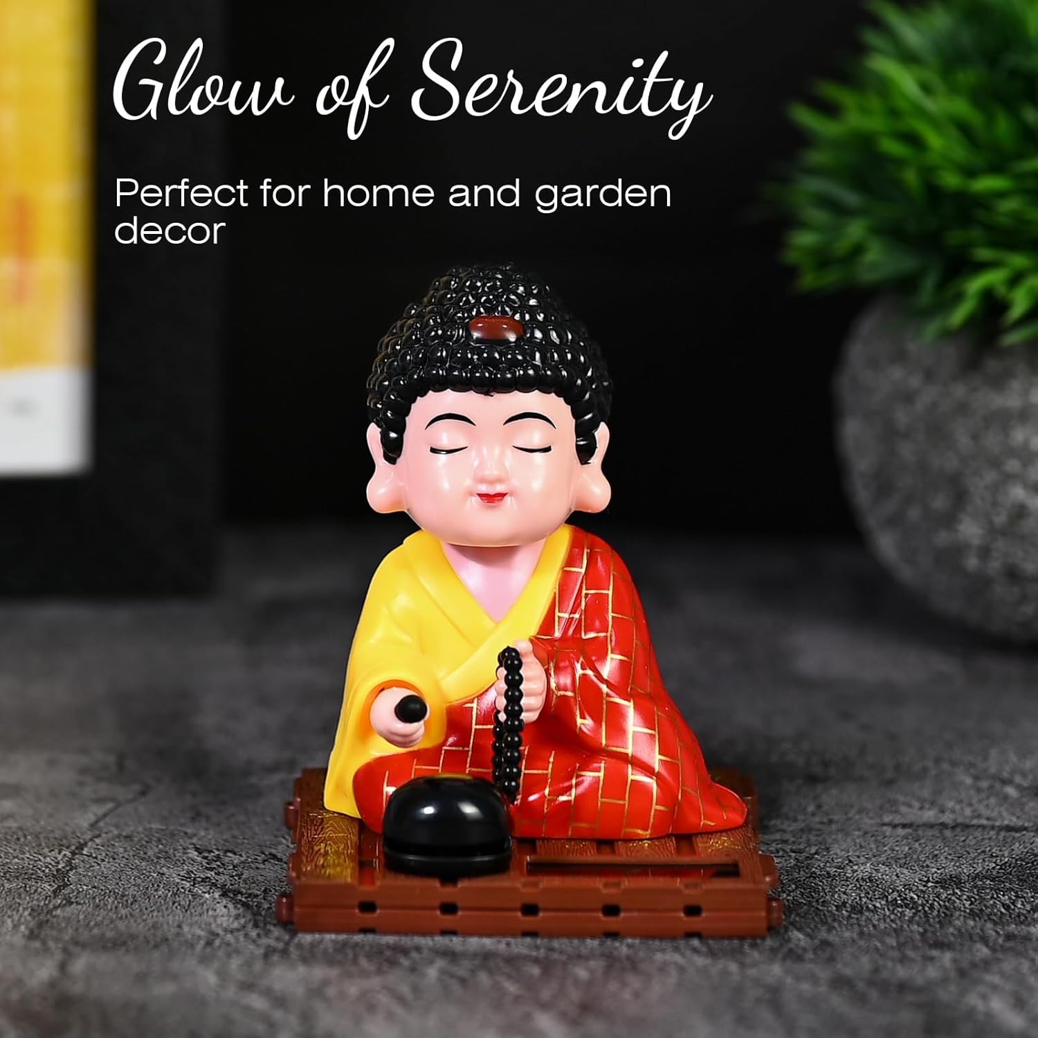Moving Head Solar Buddha |Solar-Powered Wobble Head Buddha Idol for Good Luck | Feng Shui Buddha Statue for Car Dashboard, Tabletop & Home Decor|No Battery Required| (Red) - Image 7