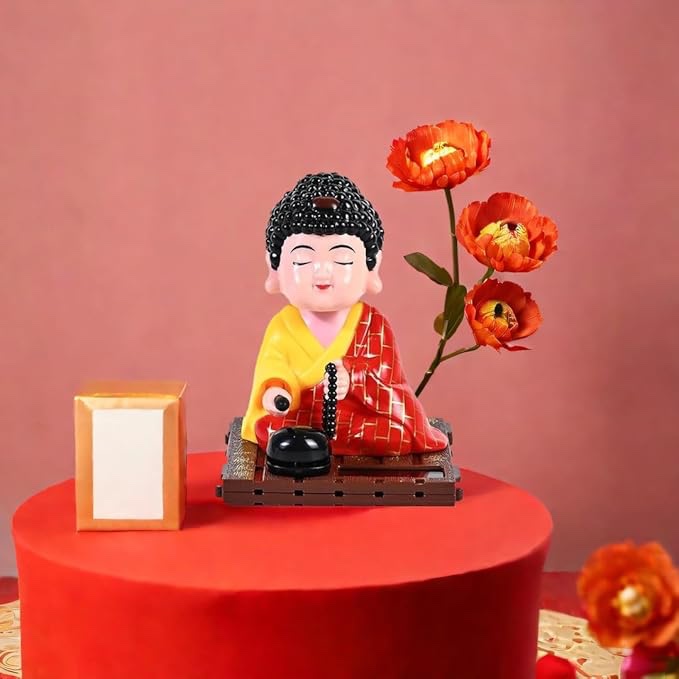 Moving Head Solar Buddha |Solar-Powered Wobble Head Buddha Idol for Good Luck | Feng Shui Buddha Statue for Car Dashboard, Tabletop & Home Decor|No Battery Required| (Red) - Image 8