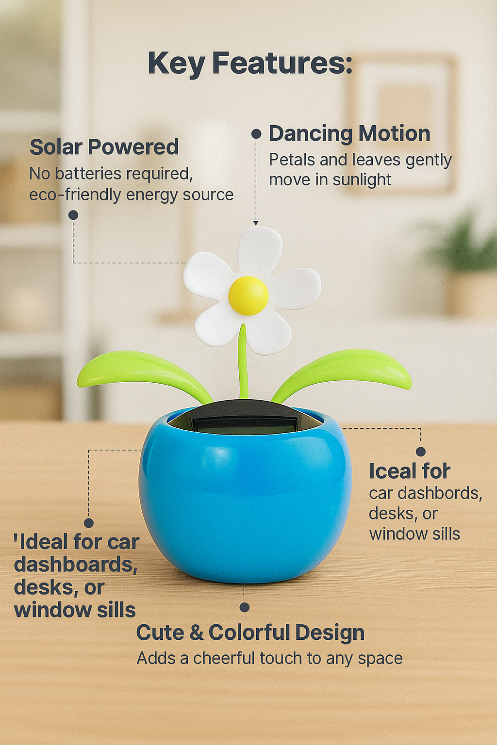 Swinging Solar Power Flip Flap Flower Decor Gift|Beautiful Car and Home Decoration Solar Power Dancing Flower|No Battery Required|for Car Dashboard, Home & Office - Image 2