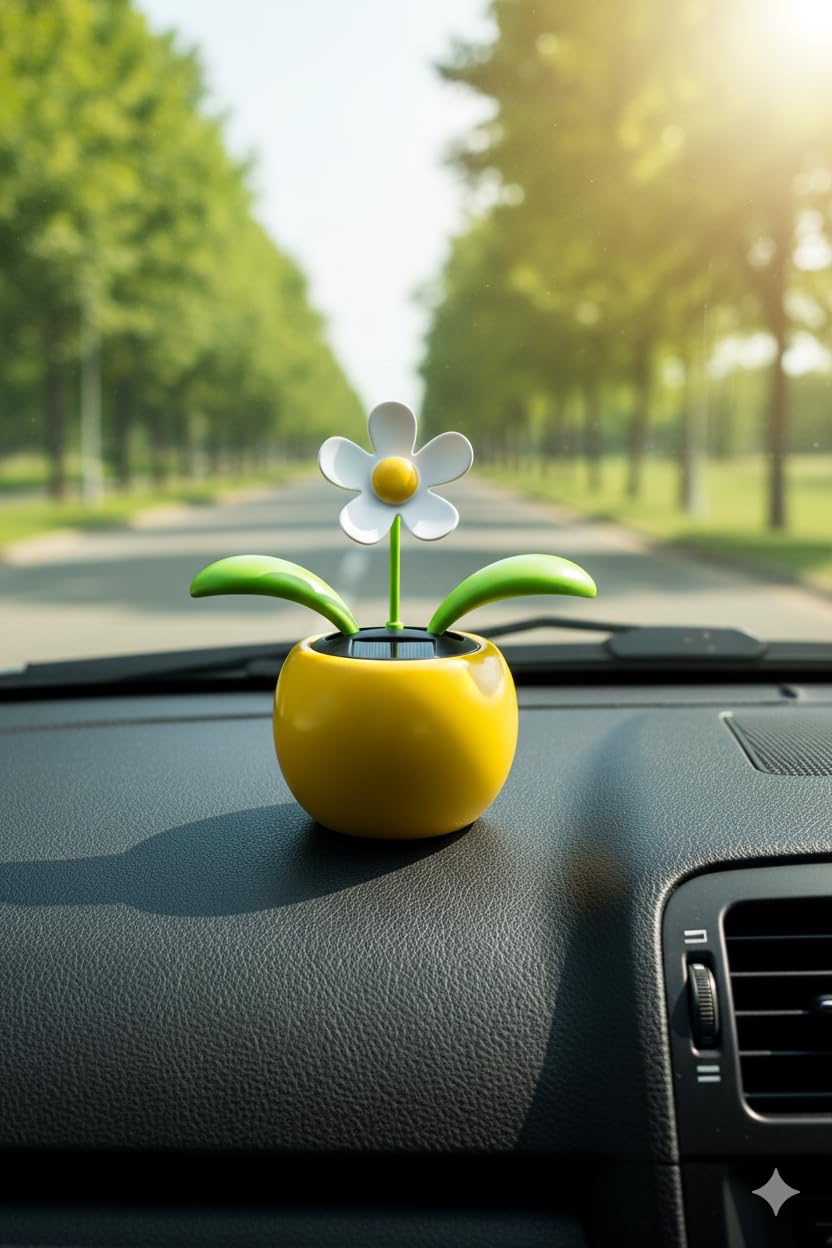 Swinging Solar Power Flip Flap Flower Decor Gift|Beautiful Car Decoration Solar Power Dancing Flower|No Battery Required|for Car Dashboard, Home & Office