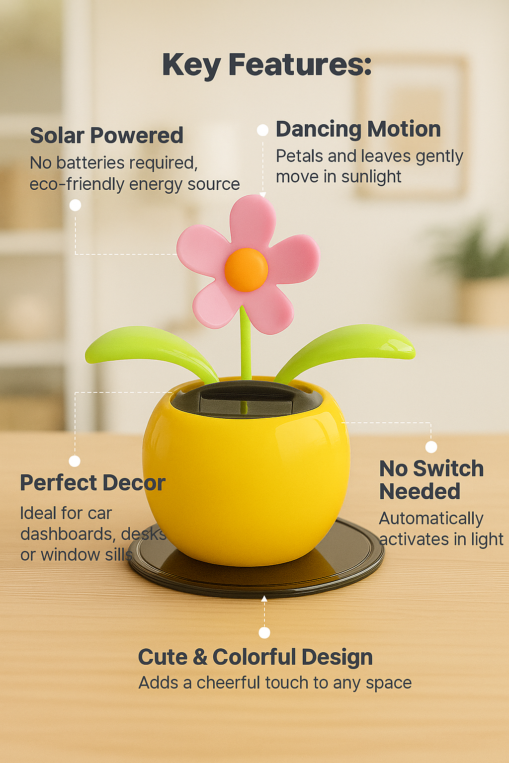 Swinging Solar Power Flip Flap Flower Decor Gift|Beautiful Car Decoration Solar Power Dancing Flower|No Battery Required|for Car Dashboard, Home & Office - Image 2