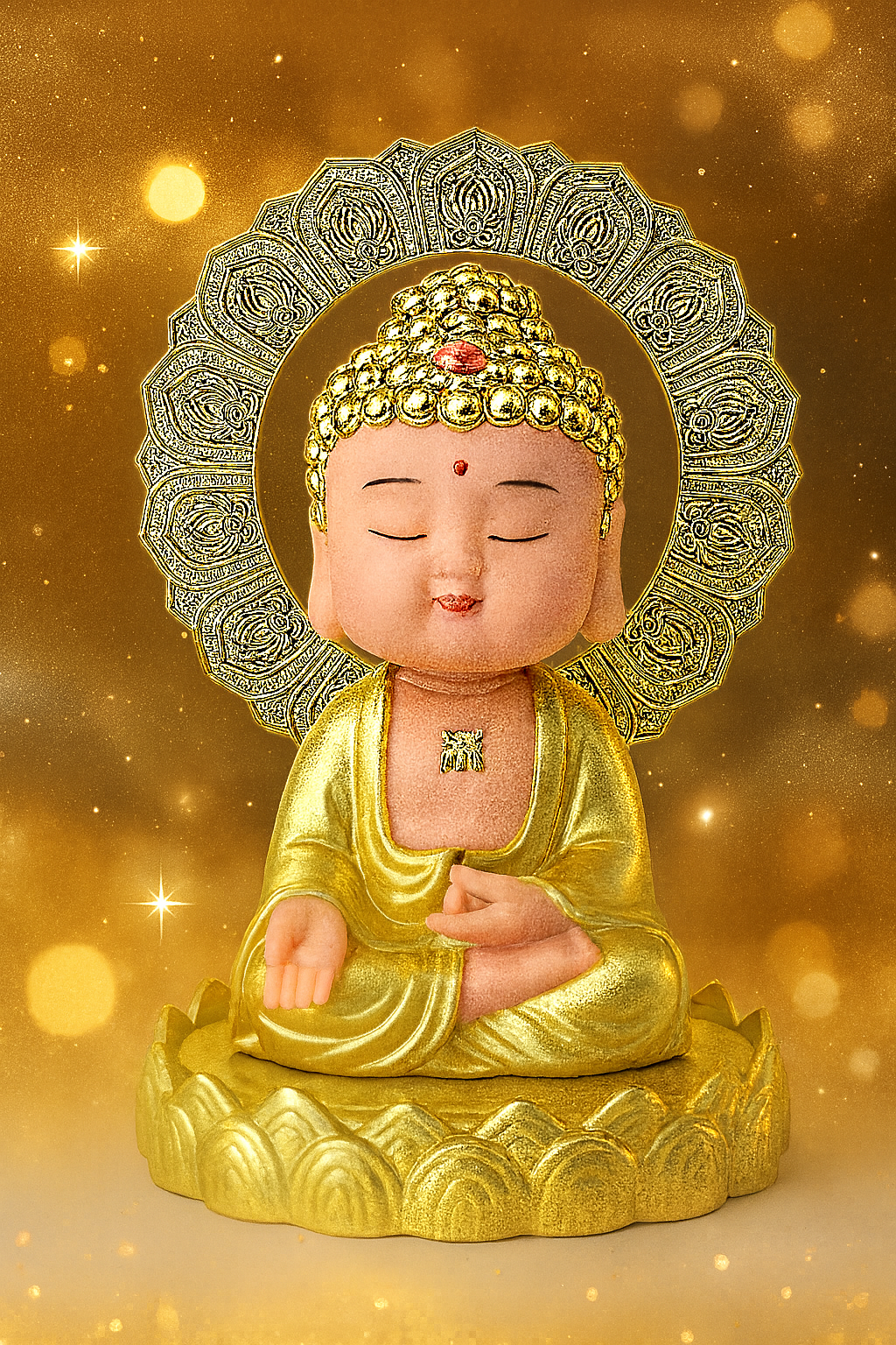 Solar Powered Golden Chakra Moving Head Buddha Idol | Eco-Friendly Dashboard & Home Decor | Peaceful Nodding Buddha Figurine | Battery-Free Car Dashboard | Spiritual Gift for Positivity - Image 4