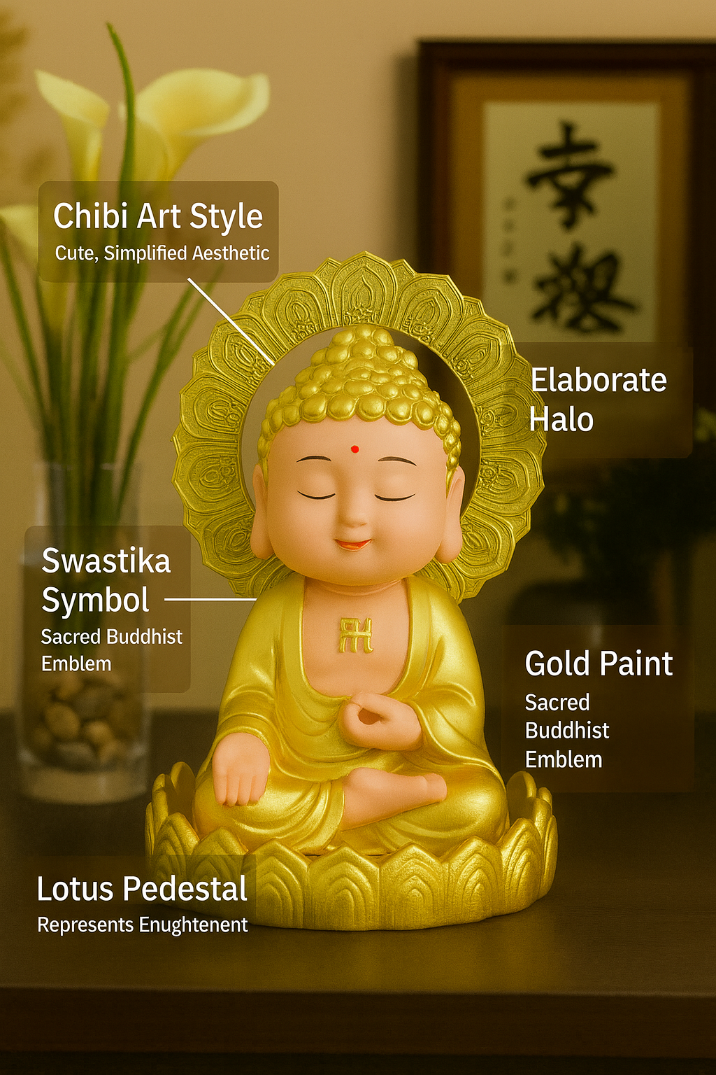 Solar Powered Golden Chakra Moving Head Buddha Idol | Eco-Friendly Dashboard & Home Decor | Peaceful Nodding Buddha Figurine | Battery-Free Car Dashboard | Spiritual Gift for Positivity - Image 2