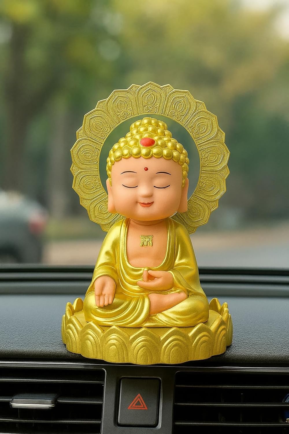 Solar Powered Golden Chakra Moving Head Buddha Idol | Eco-Friendly Dashboard & Home Decor | Peaceful Nodding Buddha Figurine | Battery-Free Car Dashboard | Spiritual Gift for Positivity - Image 3